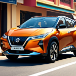 **

"A sleek, modern Nissan Ariya electric SUV driving smoothly on a well-paved city street in India. The focus is on the smooth ride and handling, showcasing its ability to navigate urban roads with ease. The background features typical Indian city scenery – shops, people, and other vehicles. Bright daylight."

**